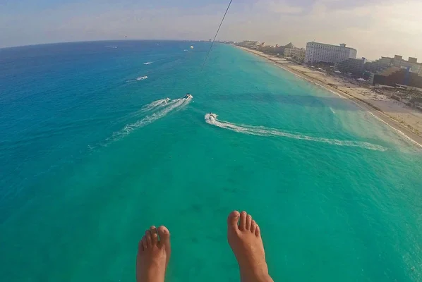 Ballenas Beach near Secrets The Vine Cancun with pristine white sand and turquoise Caribbean waters